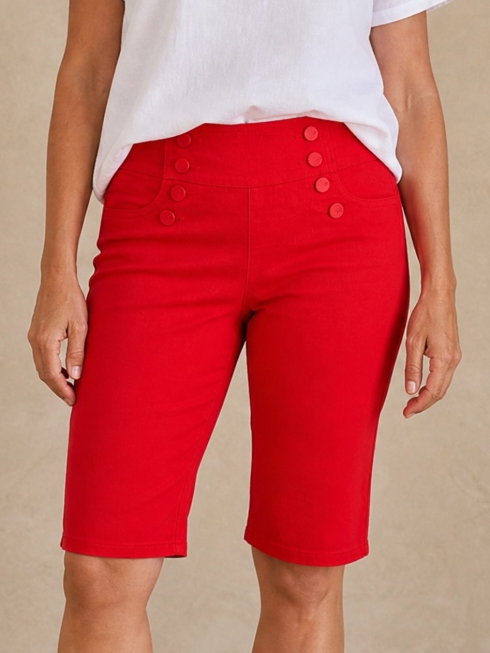 DG2 Diane Gilman Red Sailor Bermuda Shorts Virtual Stretch Size S NWOT